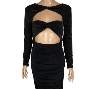 SEROYA Eden Dual Cutout Bodycon Midi Dress Black L